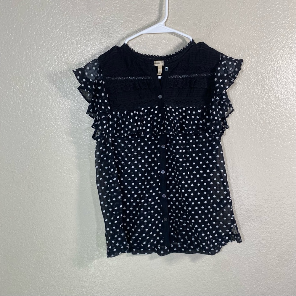 Rebecca Taylor Sleeveless Moon Dot Embroidery Top Sz 2 Silk Blend